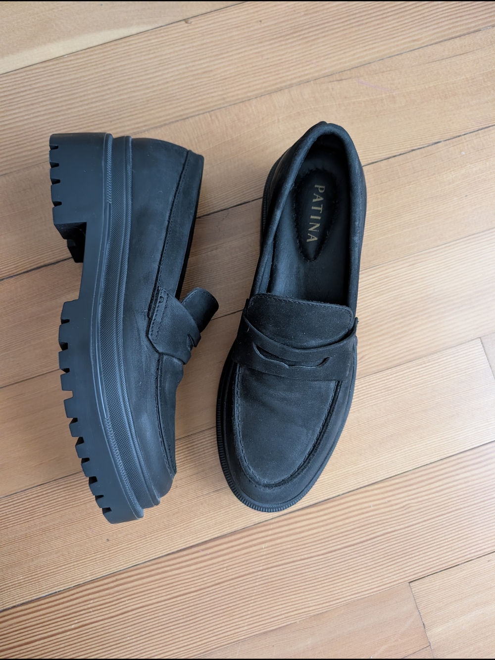 Patina Black Suede Loafers